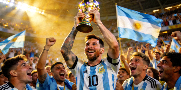 梅西举起世界杯奖杯 - 阿根廷队长庆祝胜利的历史性时刻